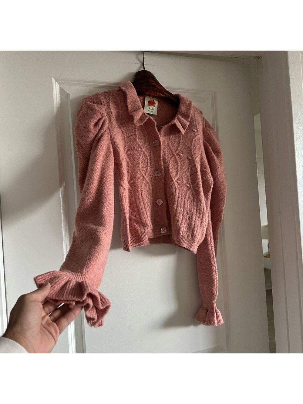 Farm Rio Light Pink Ruffle Knit Cardigan - Picture 2 of 9